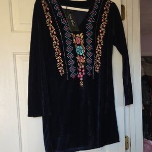 Young Threads Velvet Embroidered Long Sleeve Tunic or Dress